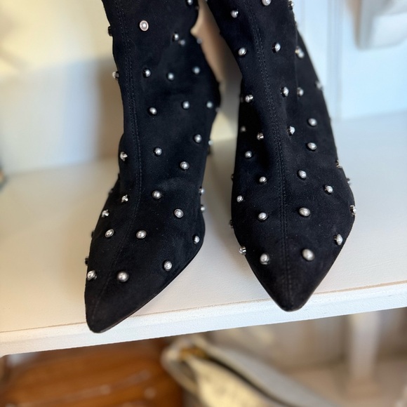 Louis et Cie- kitten Black bootie pearl studs in gold setting 10 42 leather sole - Picture 5 of 13